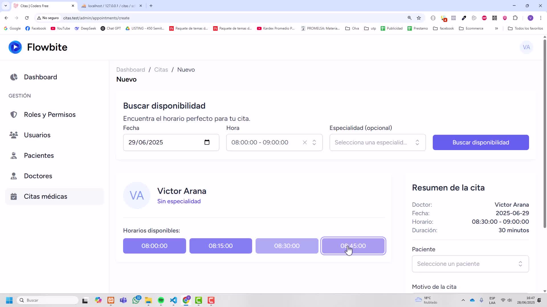 Bloquear horarios reservados 2