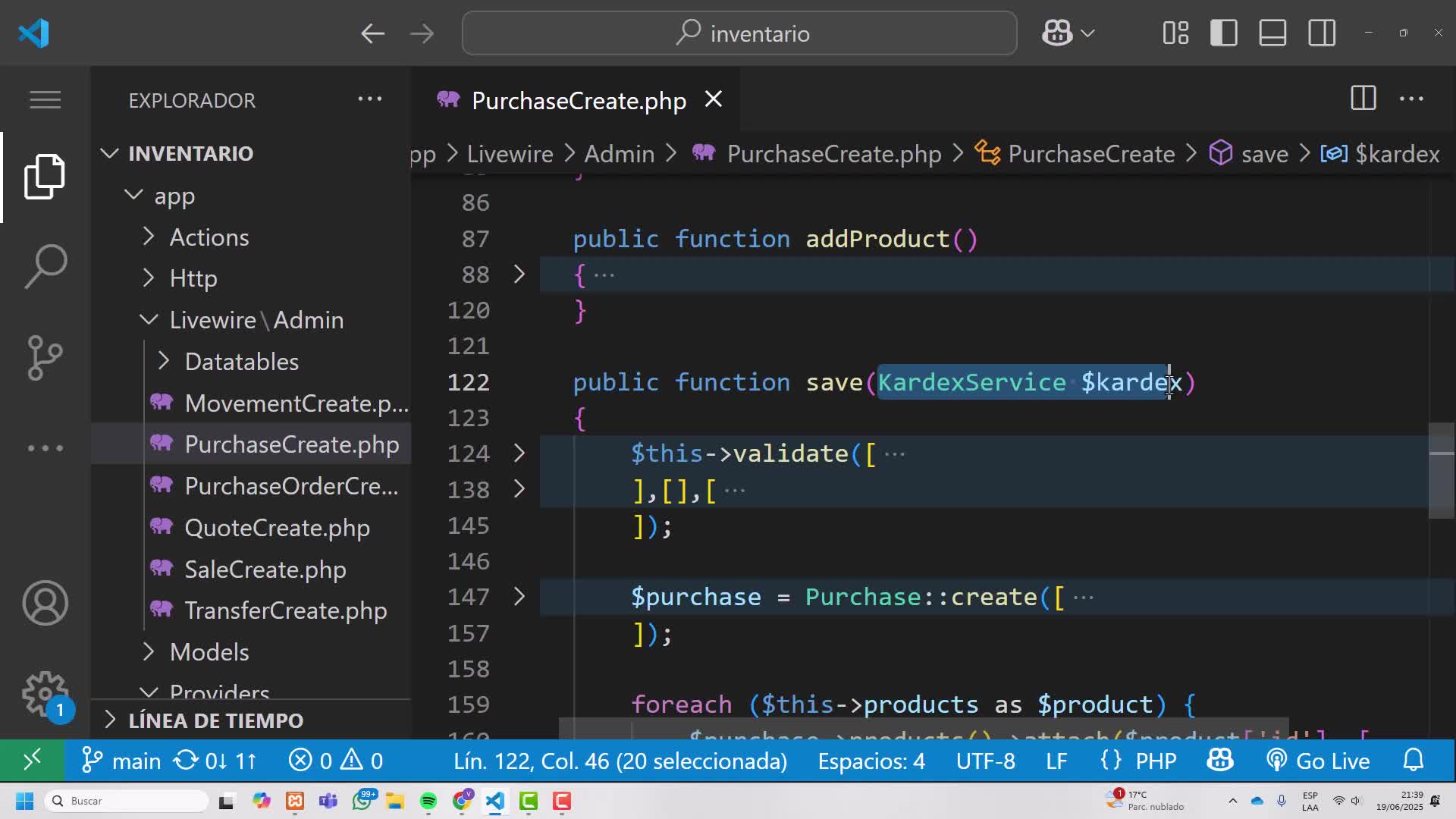 Crear fachada para el servicio de kardex