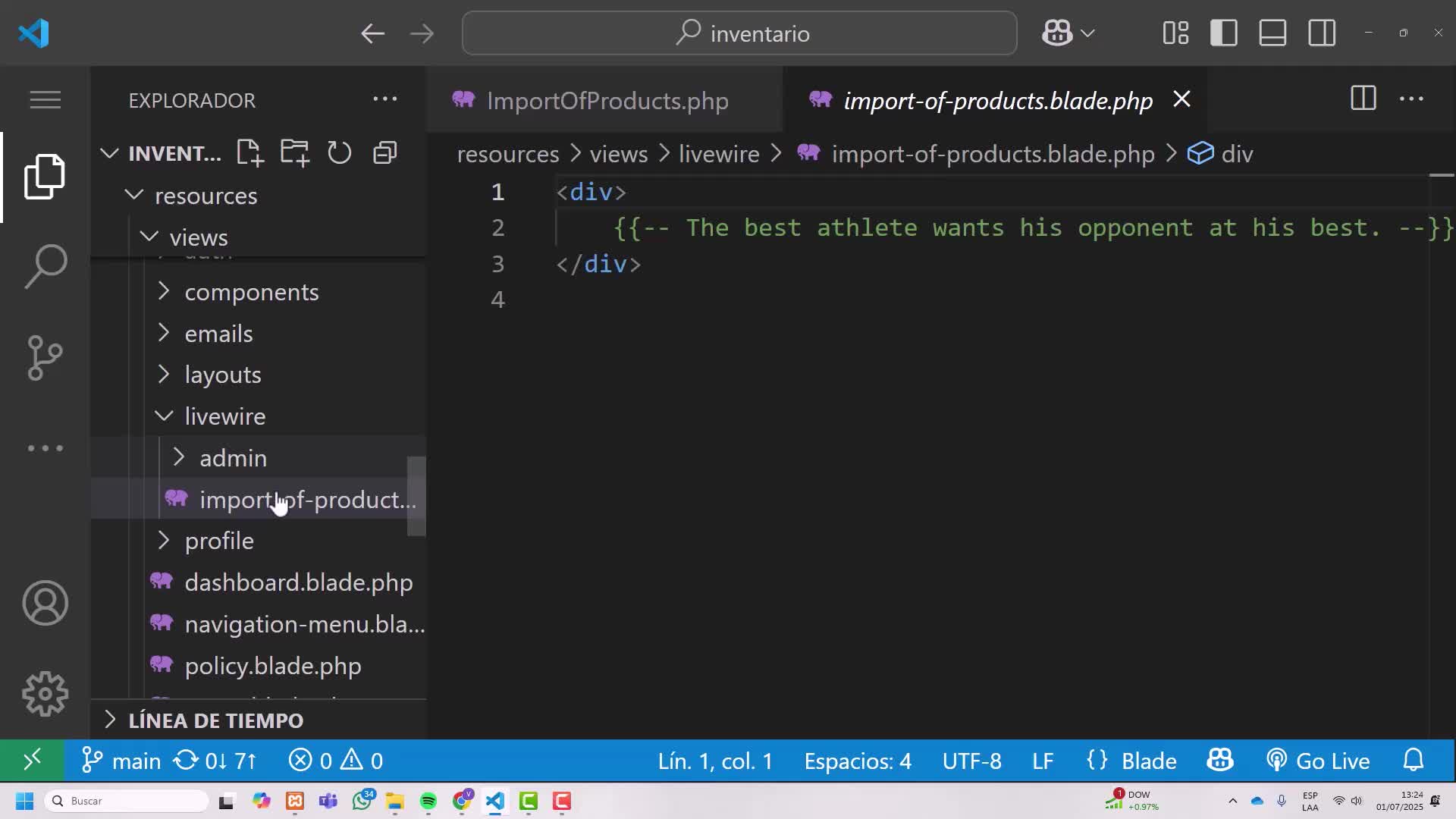 Template para importar productos